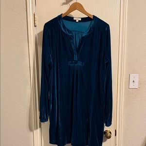 Teal Velvet Long Sleeve Easel Tunic Dress